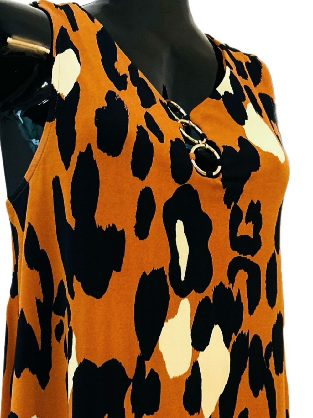 MSK Orange, Black & Cream Animal Print Sleeveless Top with Ring Detail - Picture 4 of 14